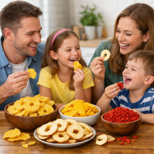 Family enjoys premium dried fruit snacks